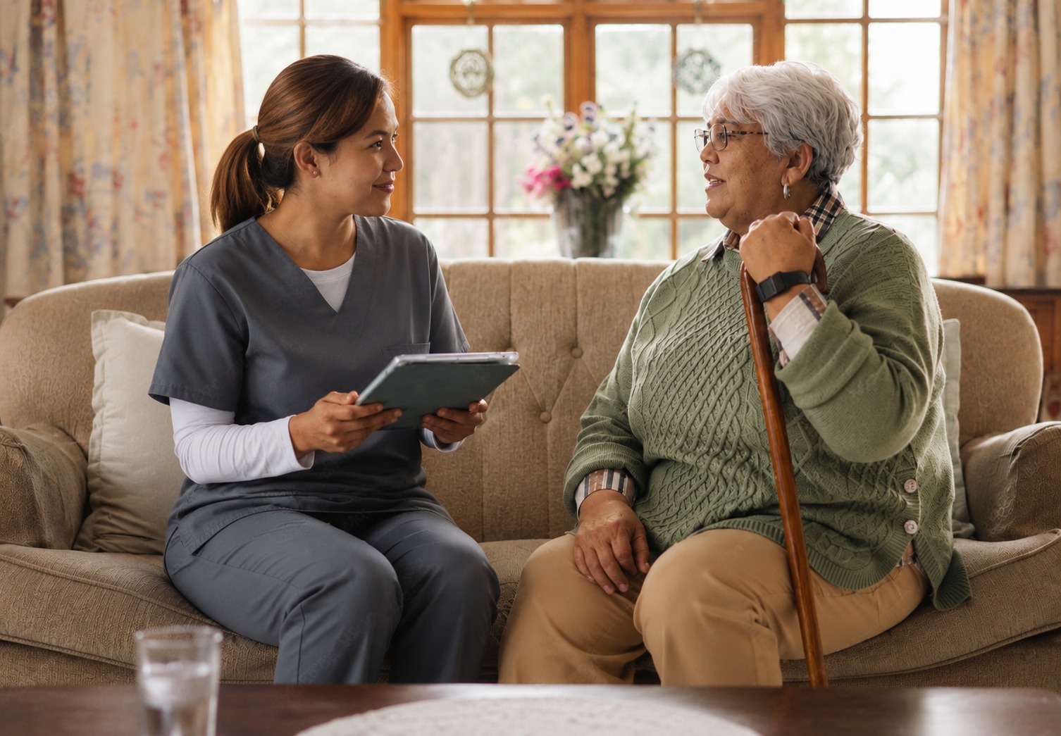 Caregiver spending meaningful one-on-one time with an older adult