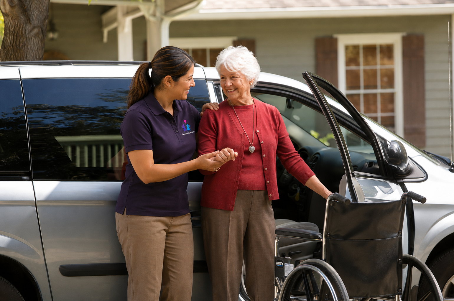 Caregiver helping an older adult with transportation